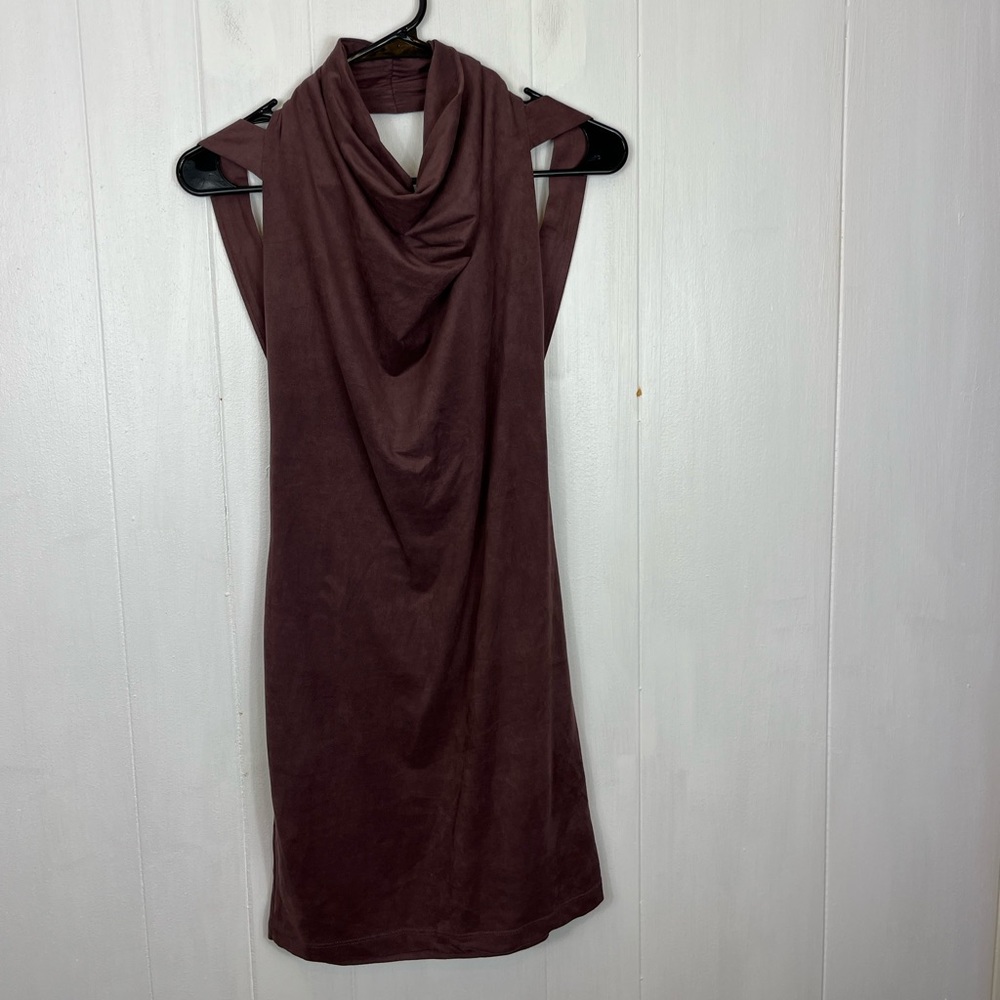Cefian Faux Suede Cowl Neck‎ Dress Sz M
